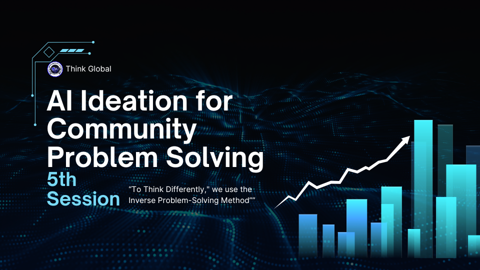 An educational infographic for Digital Vanguard Session 5 titled 'AI Ideation for Community Problem Solving' featuring the Millionaire Thought Pattern, AI Sparring loops, and Mapping Potential diagrams for Man O' War Nigeria.